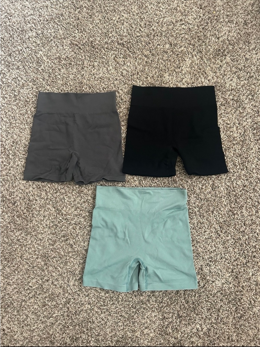 High-Waist Ribbed Women’s Shorts Pack - Black, Gray, Mint